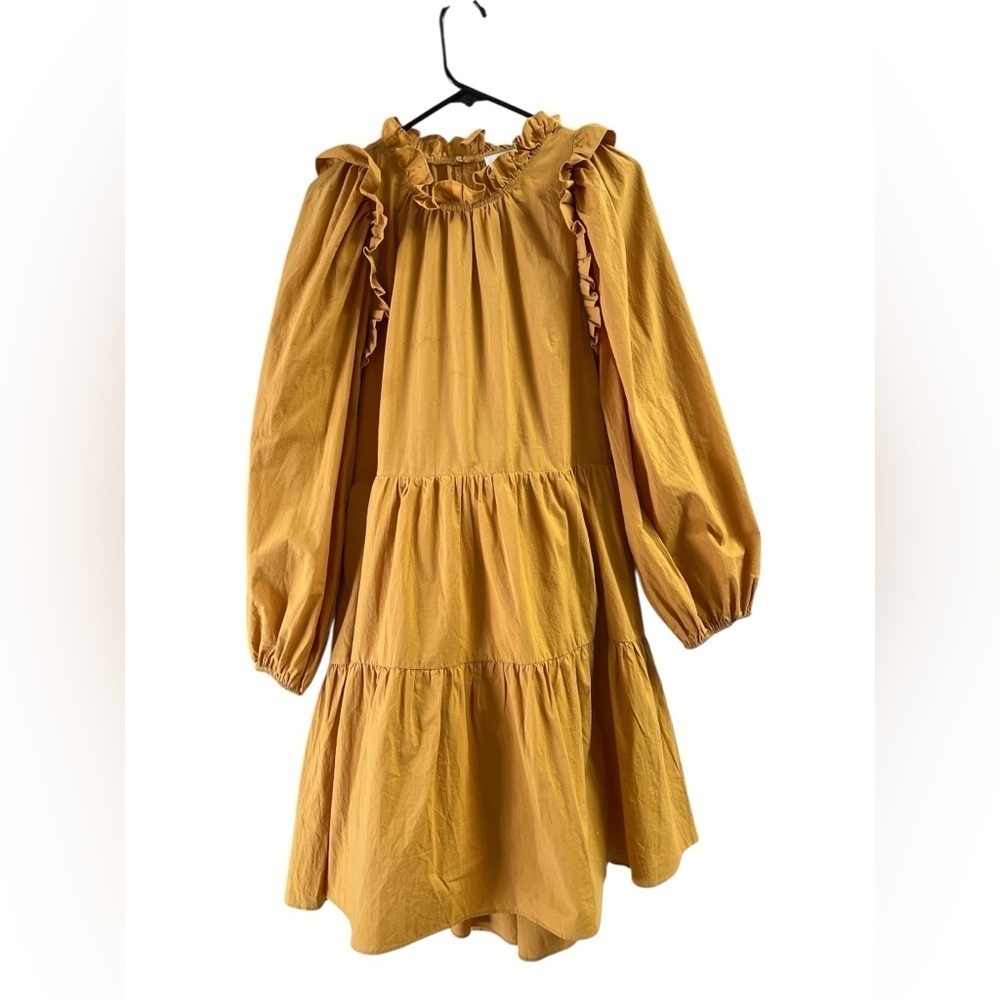 Moodie yellow long sleeve mini ruffled dress